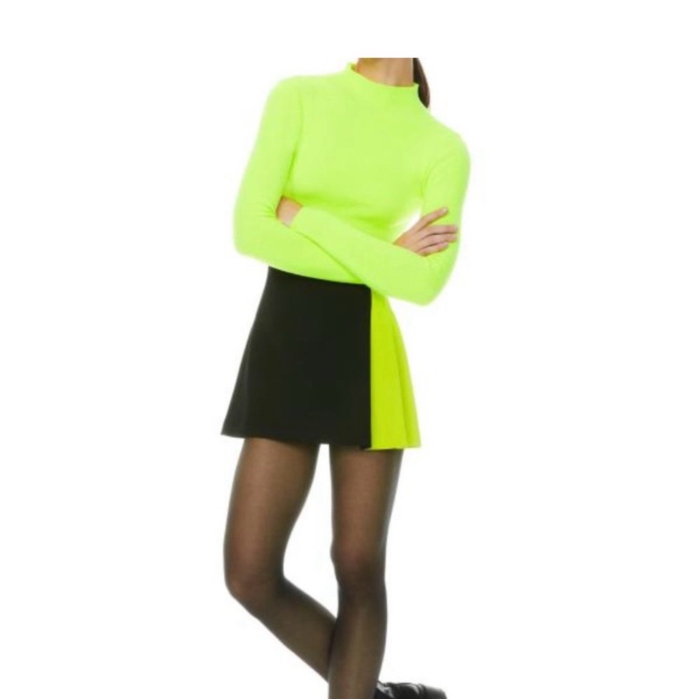 Alice + Olivia Neon green Yellow and Black Contrast Mini Skirt